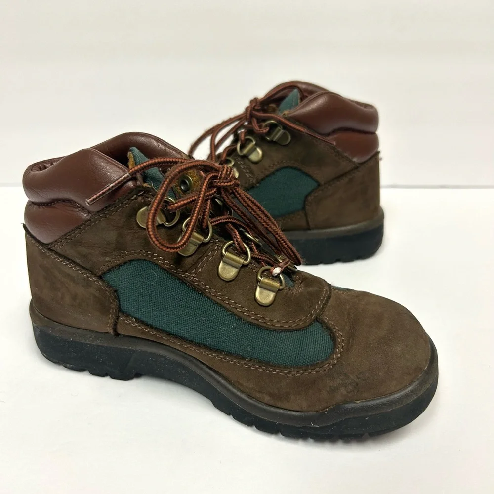 Timberland Youth Field Boot Sz 1 Brown Green Outdoor Waterproof Hiking Shoes